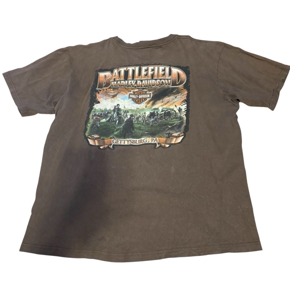 Vintage Harley Davidson Battlefield Gettysburg Pa T-shirt 2XL Brown